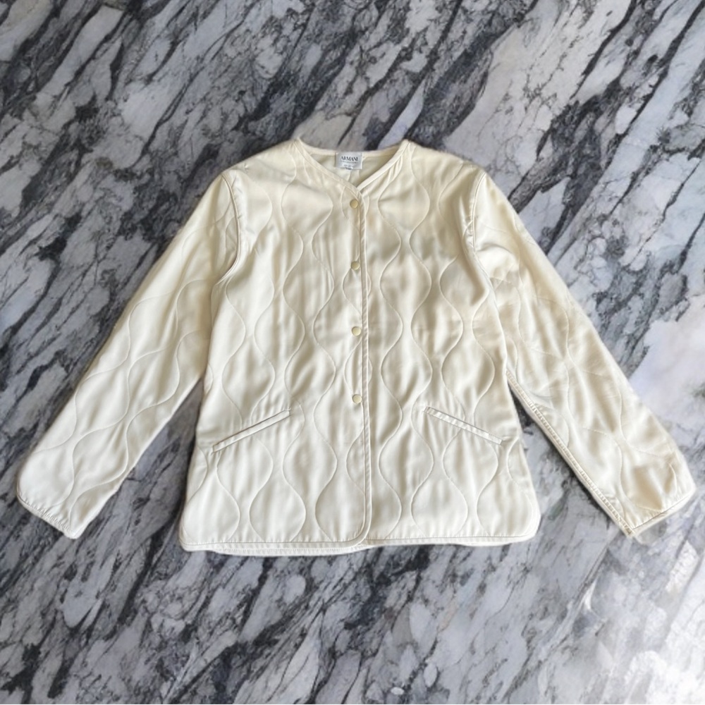Armani Cream Quilted Jacket | Minimalist Elegant Outerwear | Size Medium